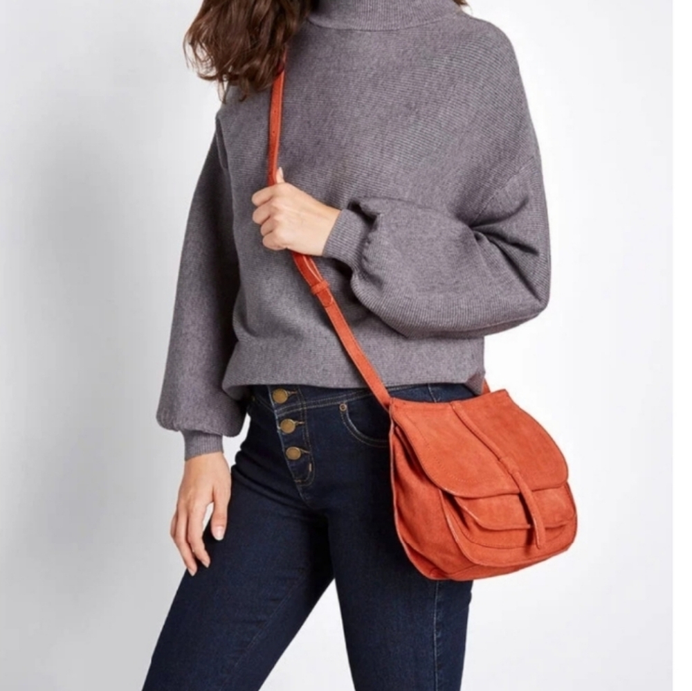 Modcloth Rust Color Adjustable Strap Saddlebag Style Medium Sized Crossbody Bag